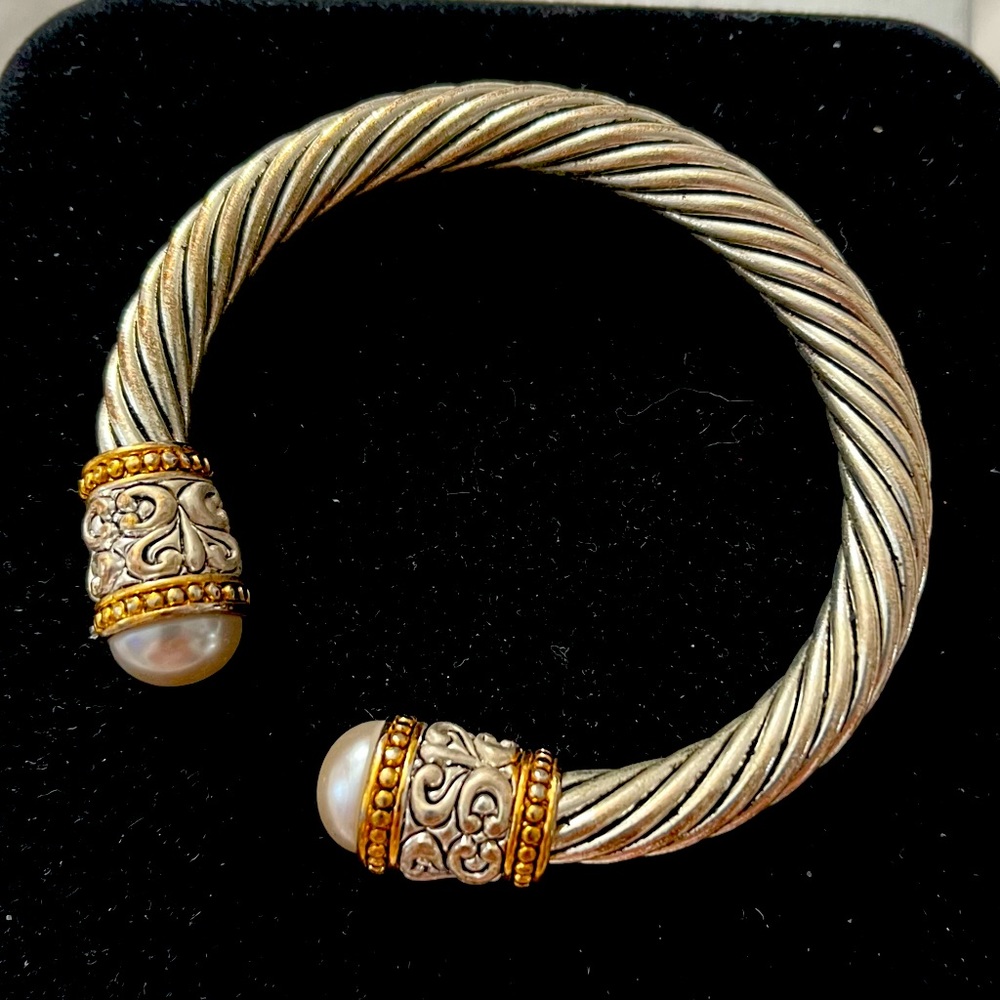 COPY - DESIGNER INSPIRED CABLE SILVER BRACELET WITH PEARL STONES